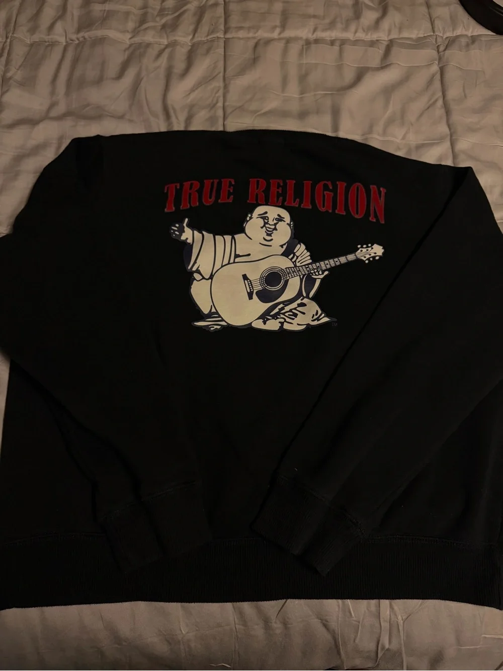 True Religion Black Crewneck Sweater with Red Logo Accent